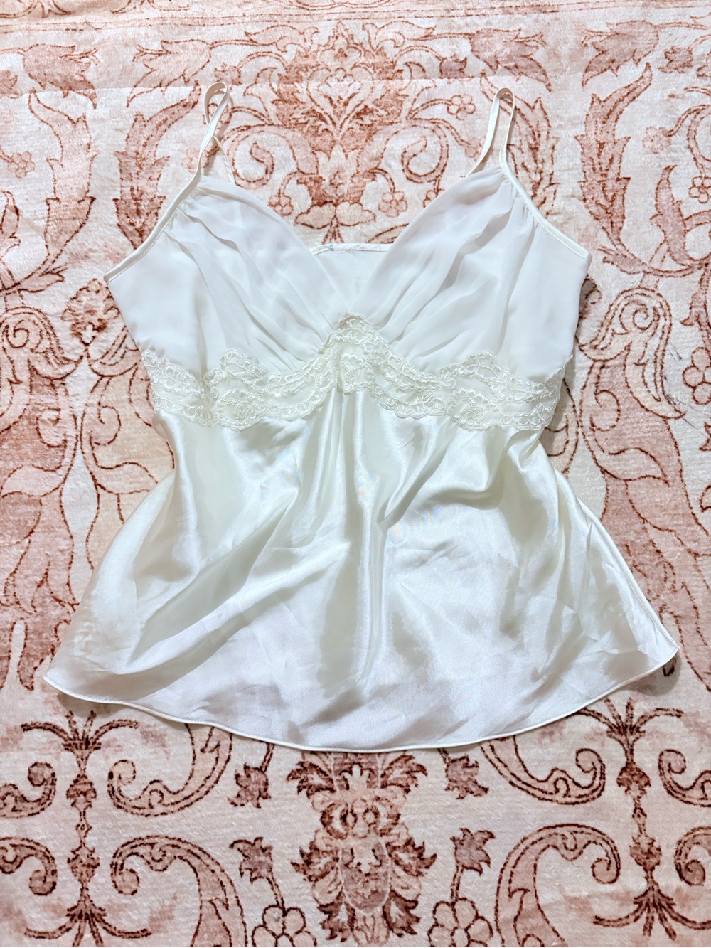 Ivory Satin Lace-Trim Camisole Top